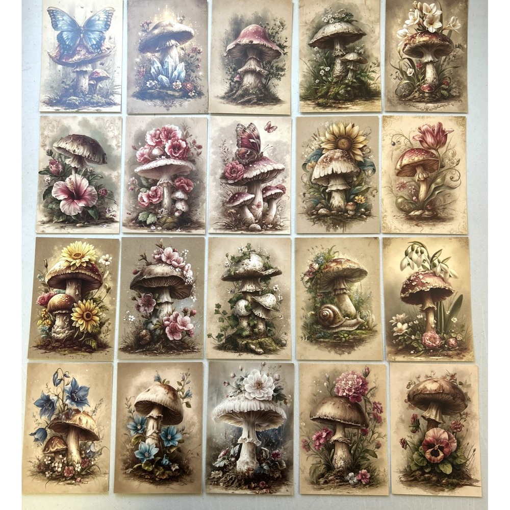 Vintage Style *MUSHROOMS* Post Cards/Crafting/Scrapbooking 20 Lot Unused 4x6